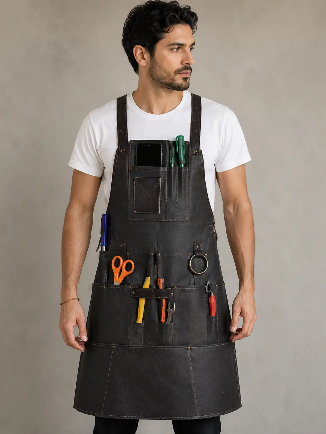 Heavy-Duty Leather Apron with Tool Pockets